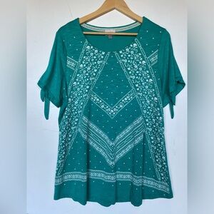 Avenue Teal Short Sleeve Soft Shirt Floral Print  14/16 Adjustable arms